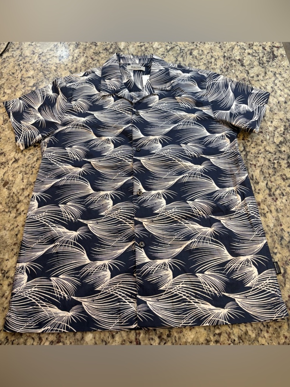 Kenneth Cole Reaction Navy and White Palm Print Shirt